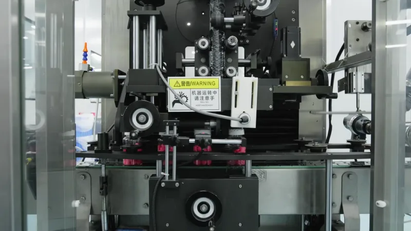 Rotary labeling machine applying labels to filled bottles